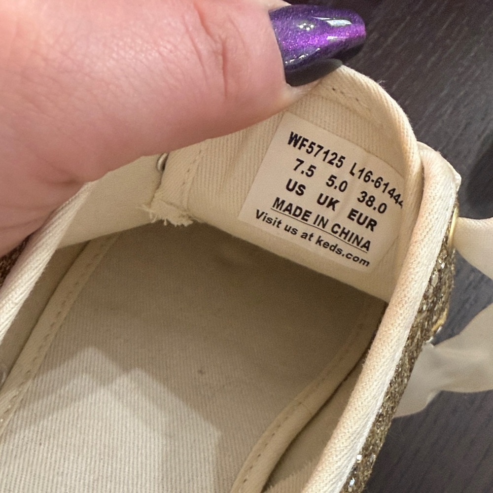 Kate Spade x Keds Gold Glitter Sneakers Satin Lace Size 7.5 - Picture 9 of 9